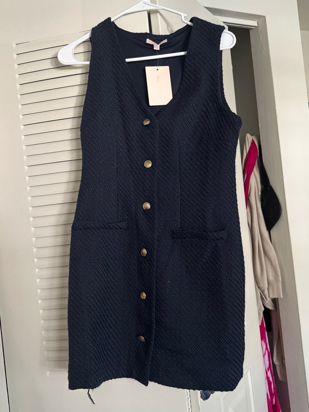 Classic Navy Sleeveless Button-Front Dress